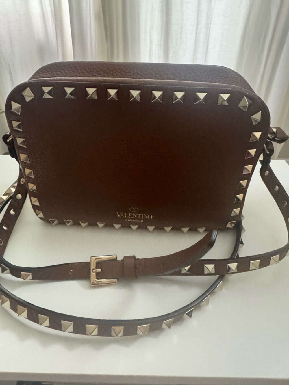 Valentino Rockstud Brown Leather Crossbody Bag - Picture 2 of 10